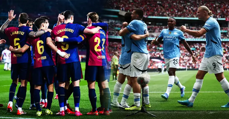 বার্সেলোনা ও ম্যানচেস্টার সিটি ফুটবল ক্লাবের খেলোয়াড়রা